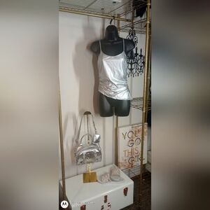 Top. Pink & Prime. Cami. Silver Metallic. Size M.